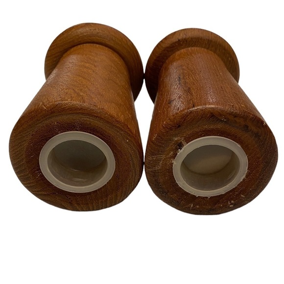 Mushroom Teak Salt N Pepper Shakers Mid Century Modern 1960’s - Picture 4 of 8